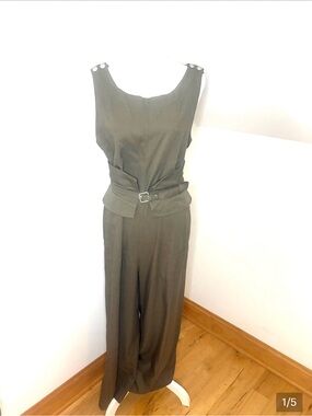 Max Studio Olive Belted Sleeveless Jumpsuit Size Medium